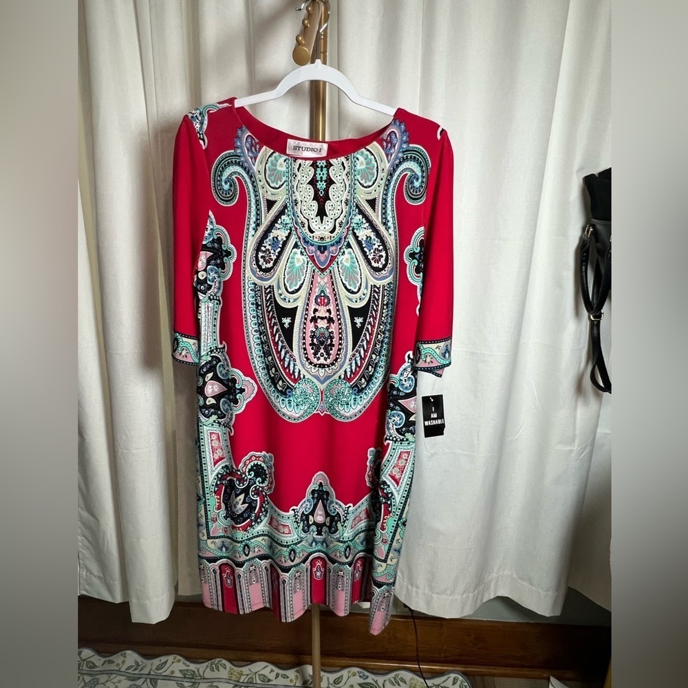 Studio I Red Sheath Midi Dress with 3/4 Sleeves